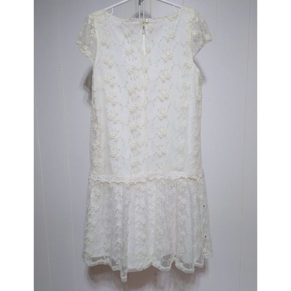 Zara Kids Cream Ivory Lace Dress 11 to 12 Beaded Drop Waist Easter Wedding - Picture 4 of 11